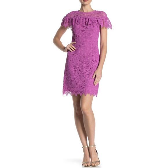 Trina Turk Womens Plum Rose Lace Detailed Sheath Formal Dress Cap Sleeve, Size 6 - Picture 2 of 10